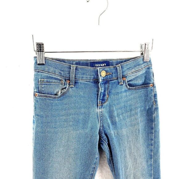 Old Navy Skinny Large Size 10 Girls Blue Stone Wash Light Wiskering 24/24 Denim - Picture 2 of 5